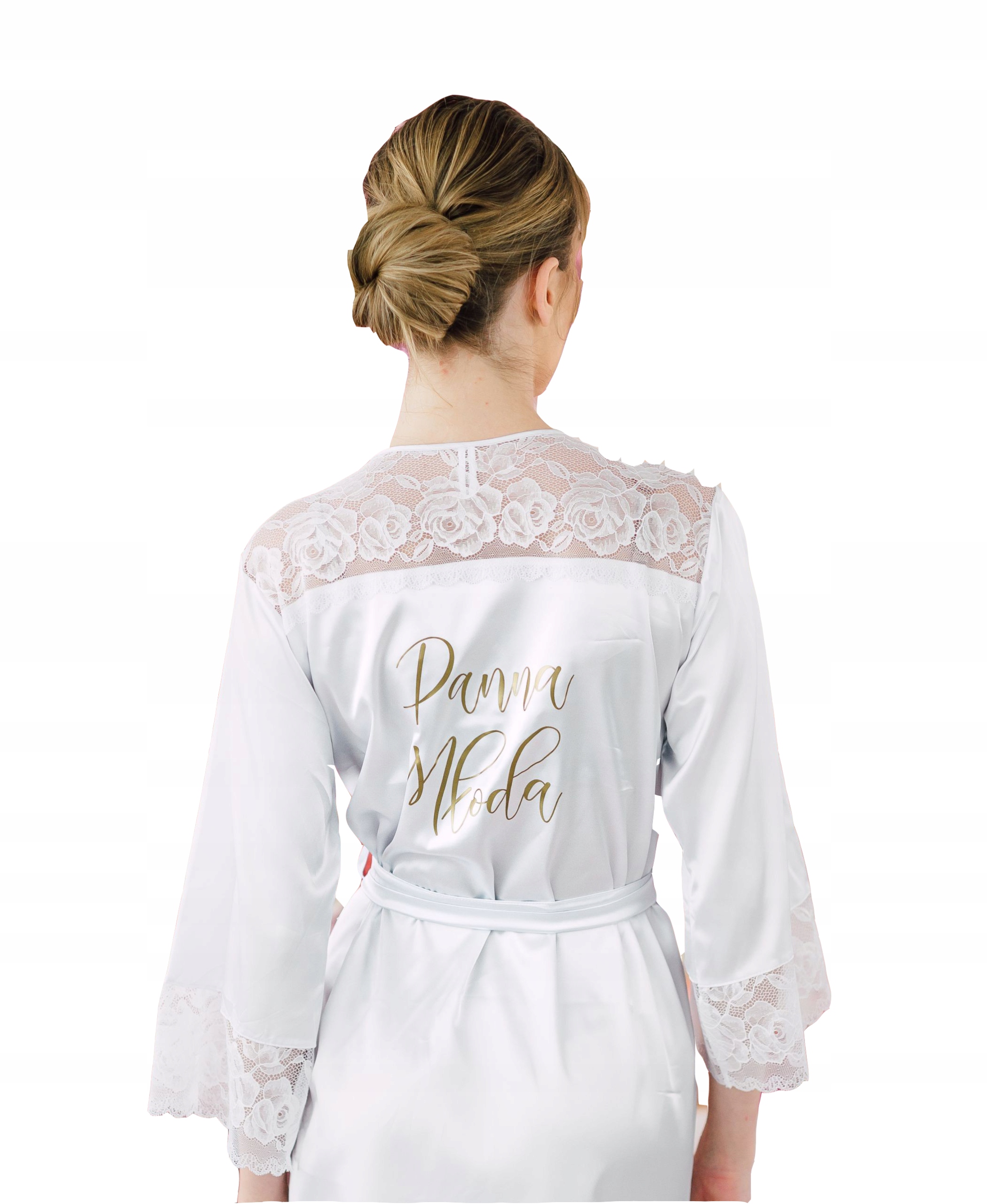 Svatební župan pro nevěstu, bílý s krajkou, satén