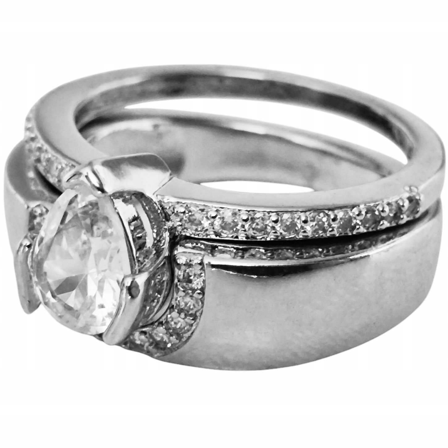 Stříbrný Prstýnek Dva v Jednom Modulární Zirkon Slza Ocel Chirurgická