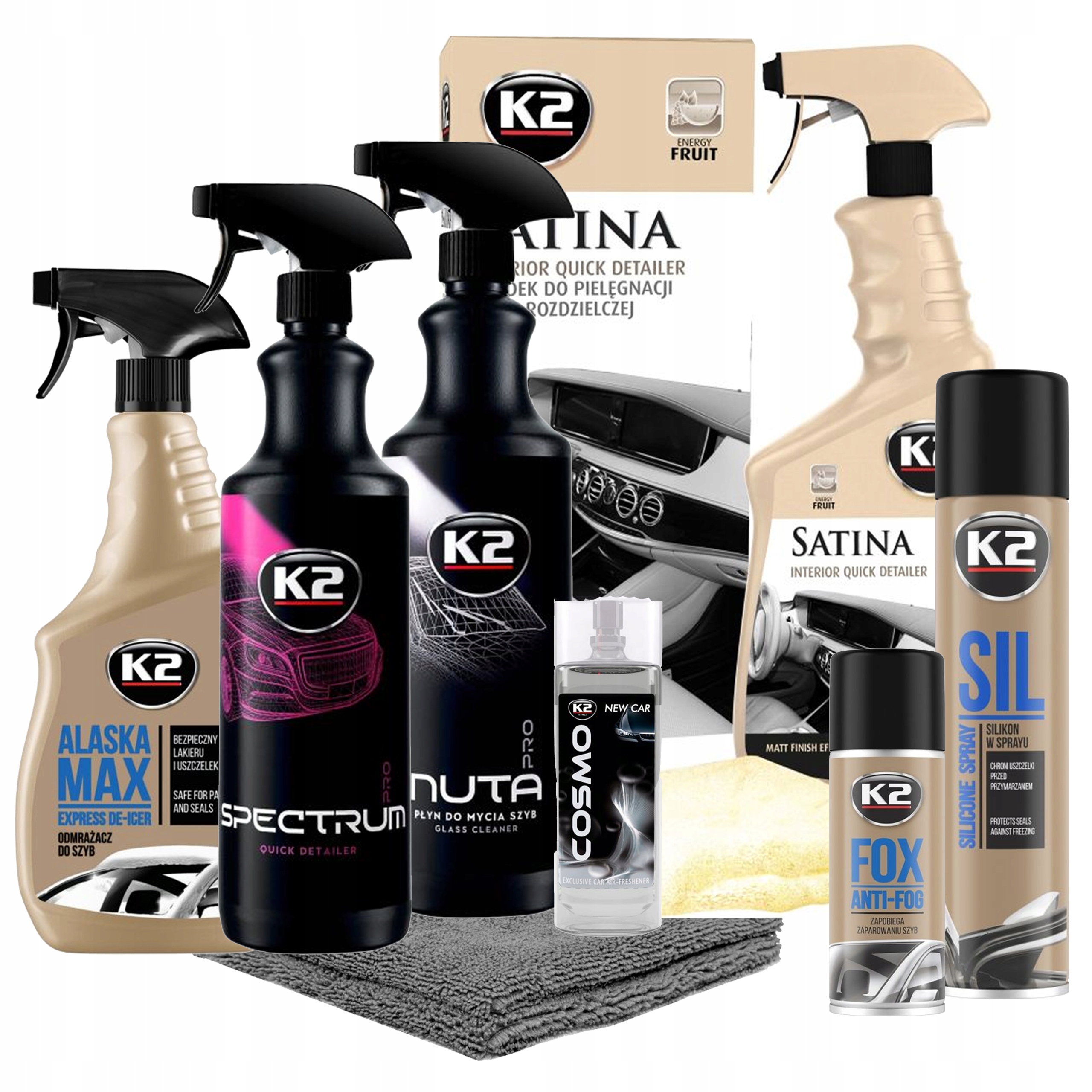 Sada přípravků pro péči o kokpit plastových lakových skel jako dárek K2