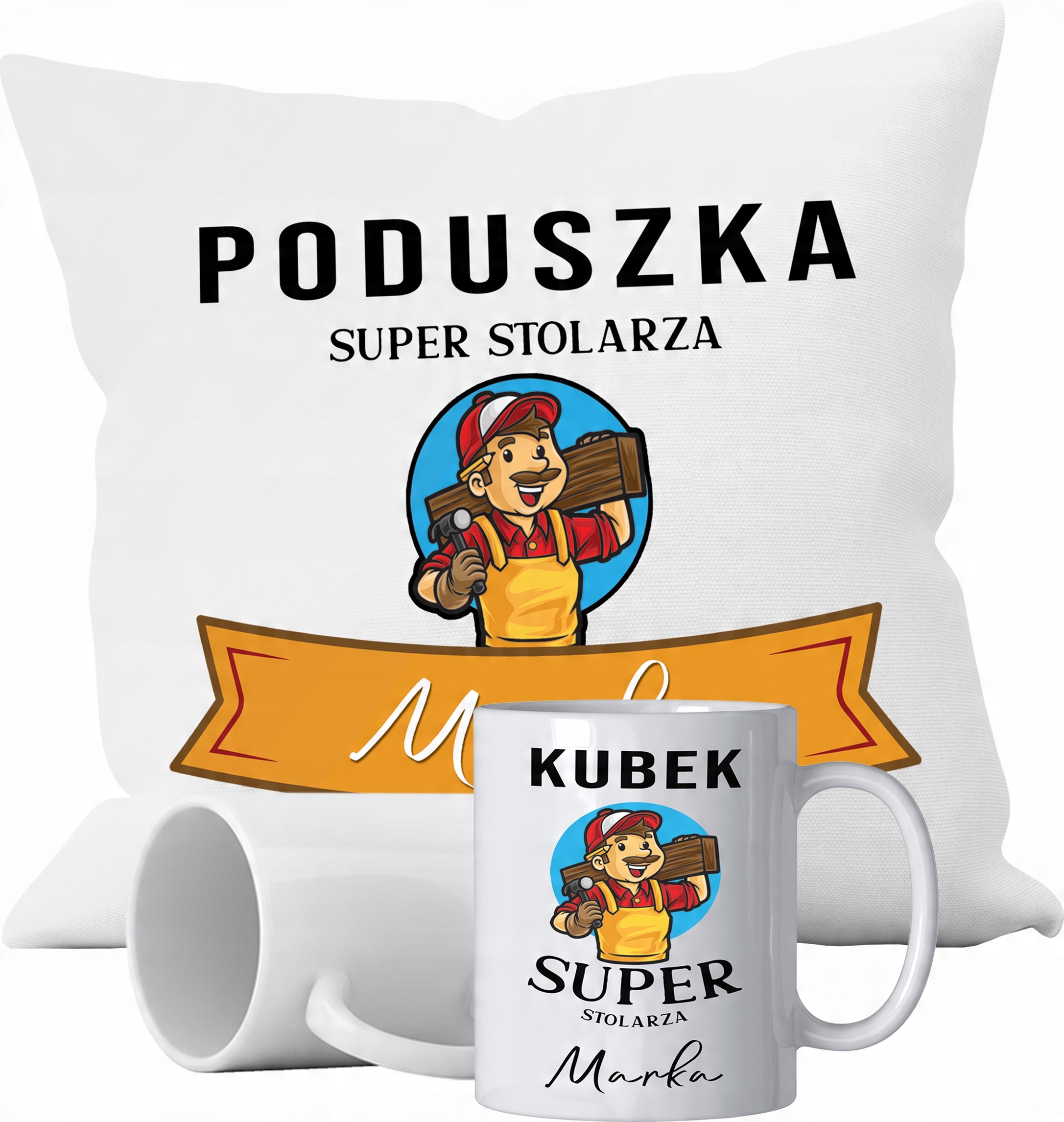 

Zestaw Kubek Poduszka Stolarz+dowolne Imię