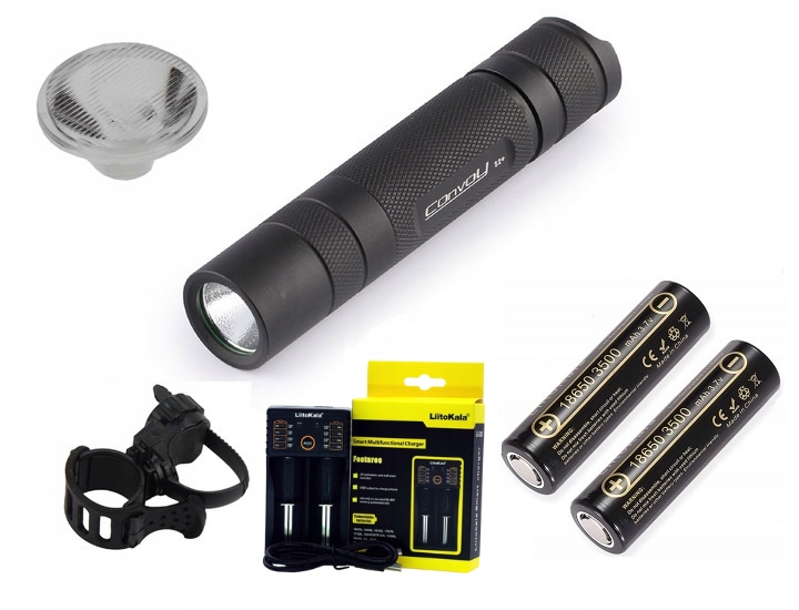 Svítilna Convoy S2+ T6-4C 2 Články Držák Čočka Nabíječka Lii-202 Set