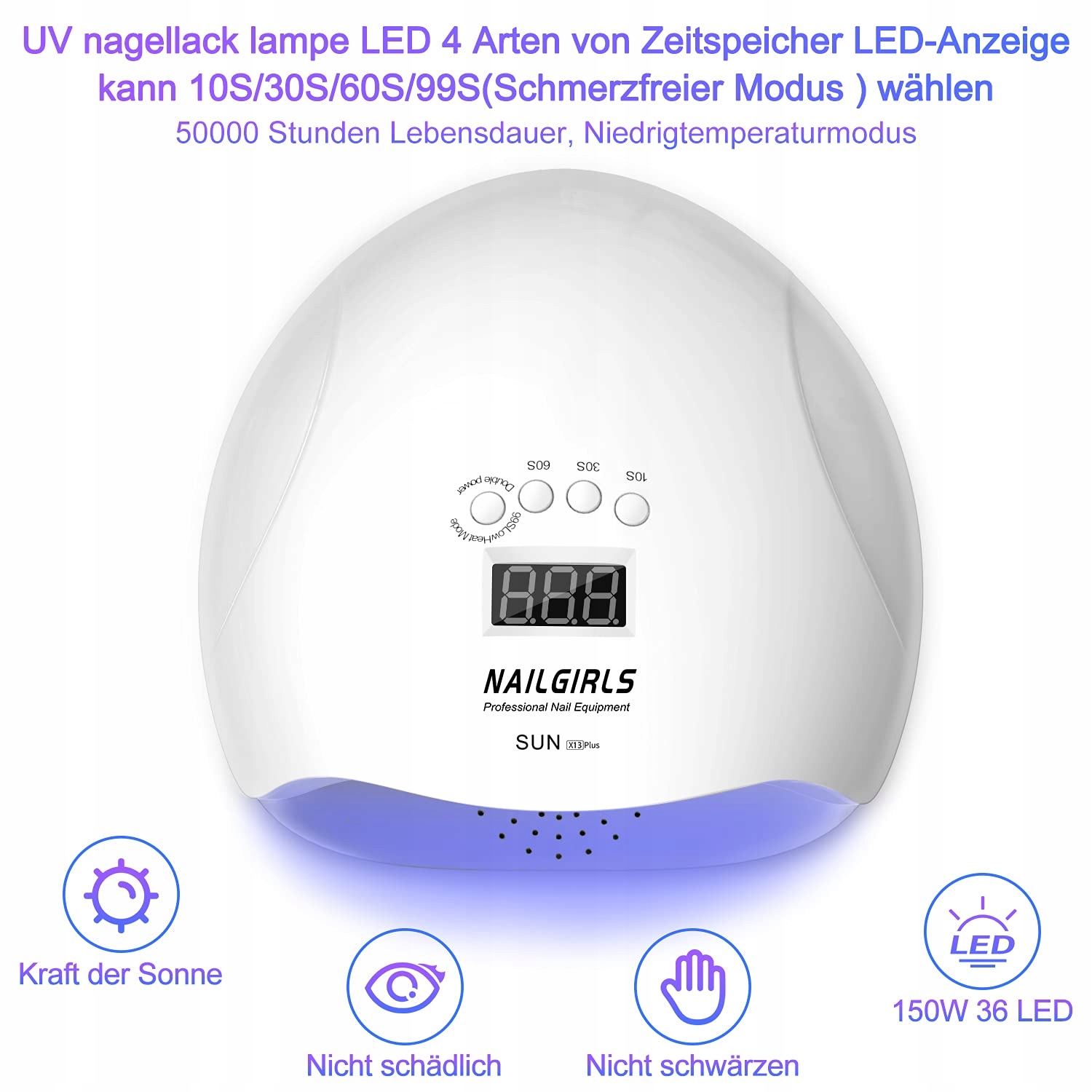 NAILGIRLS Lampa UV LED 150W Do Paznokci Z Sensorem LCD I Timerem — miniatura 3
