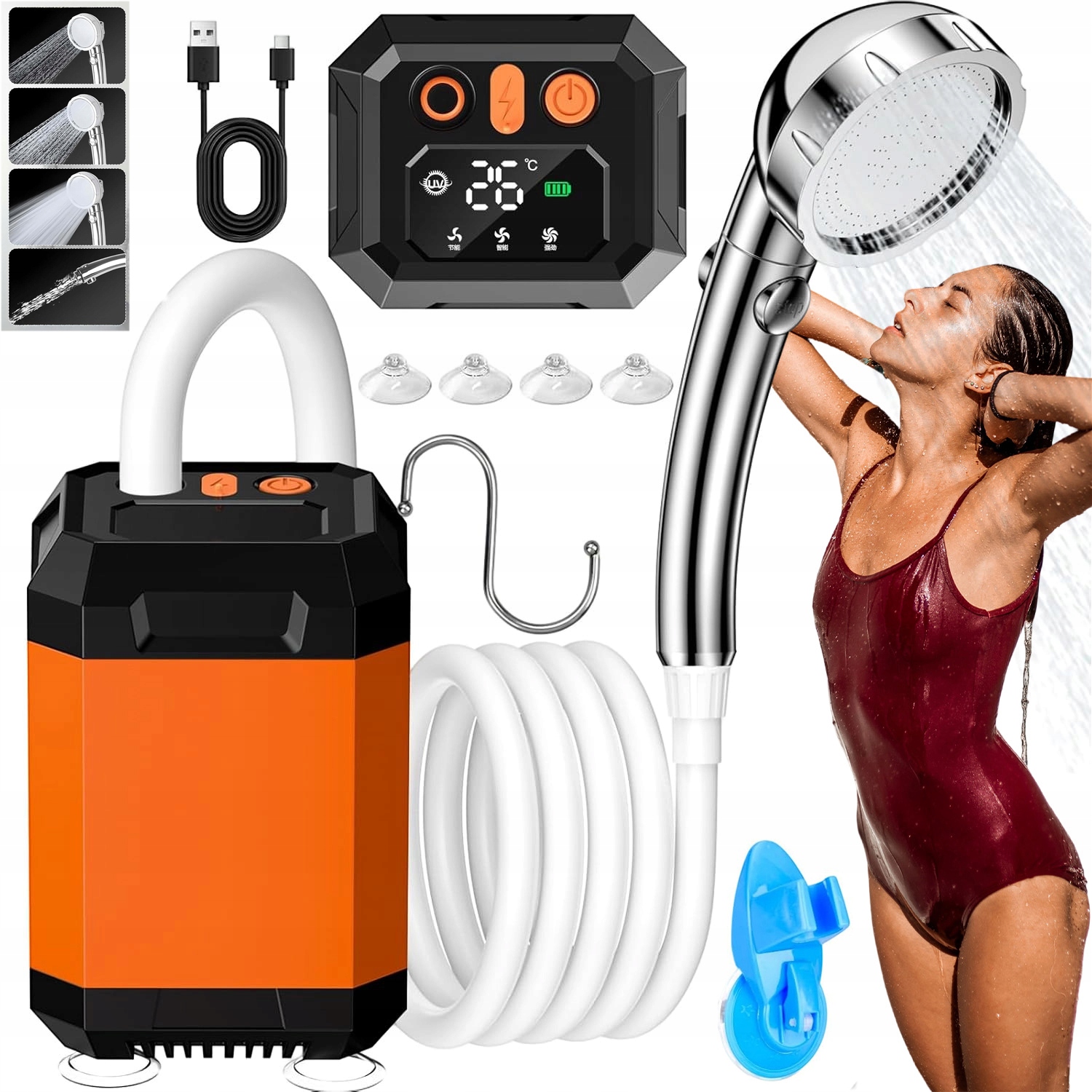 Turistická Sprcha Elektrická Kempingová Pumpa Akumulátor LCD 5400 mAh