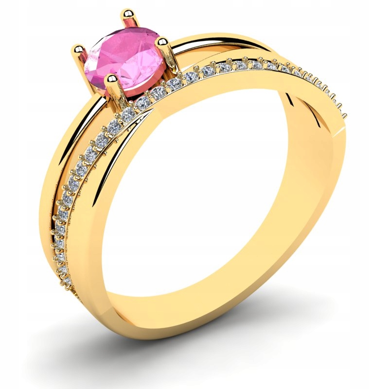 

Pierścionek Złoty Szeroki Z Różową Cyrkonią 14KR