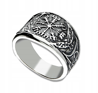 Prsten prstýnek Vegvisir vikingský kompas vel. 30 Stříbro 925