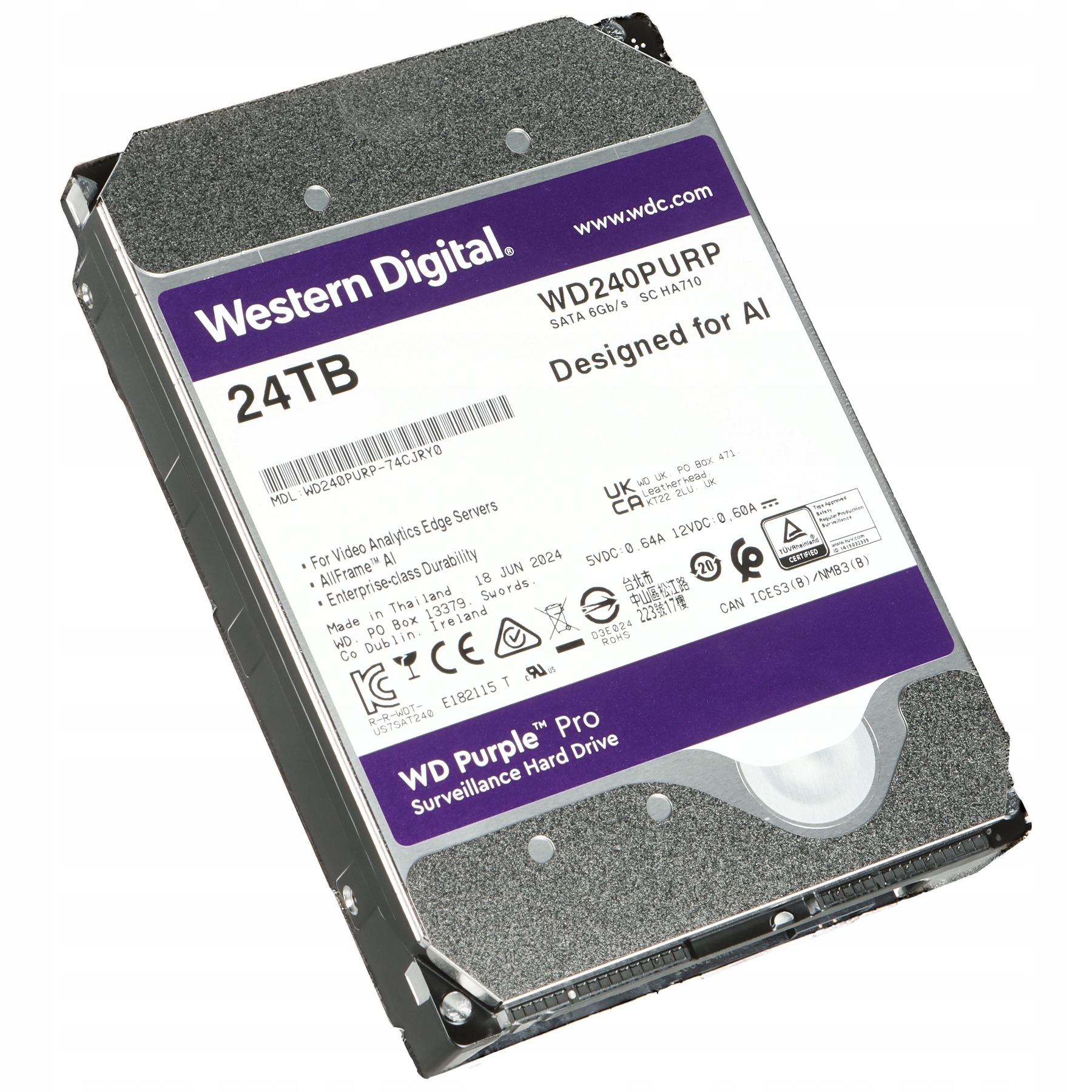 Dysk Wd HDD-WD240PURP 24TB Sata III 3,5" Ai monitoring, rejestrator (aw)del