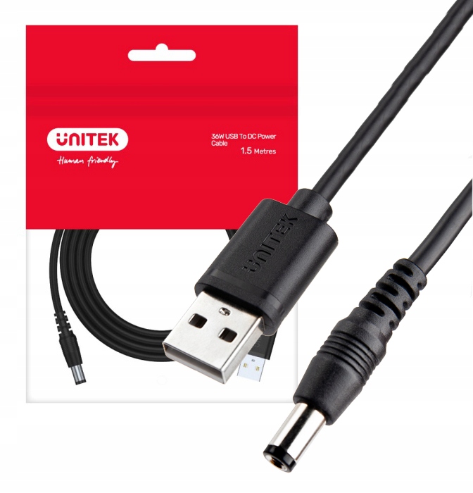 Unitek Y-C4046BK kabel zasilający Usb wtyk DC 5.5/2.5mm 9V 36W