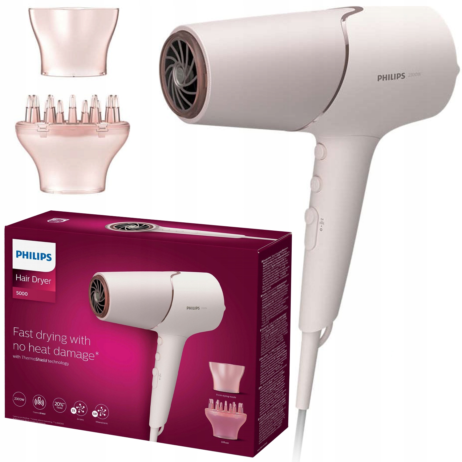Fén Vlasů Philips BHD530/00 ThermoShield S Ionizací Růžová 2300 W
