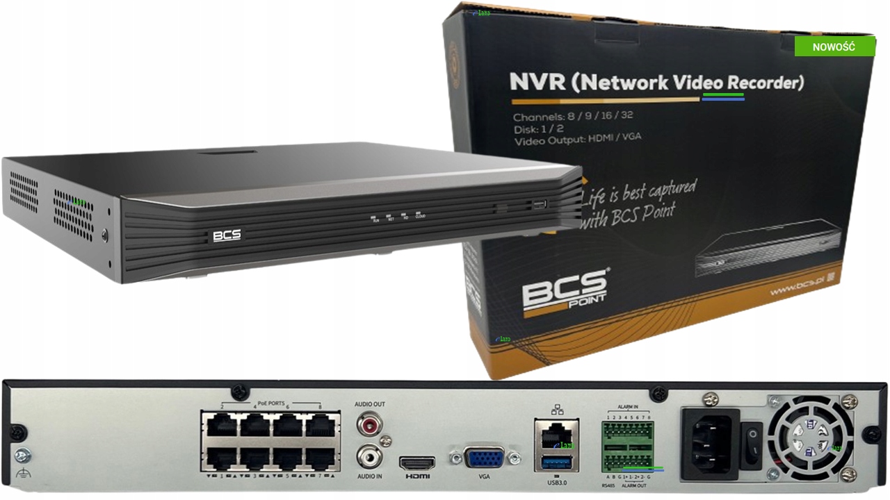 Rejestrator Ip BCS-P-NVR0802-A-4K-8P(4) 8 kanałów do 16MPx; 8xPoE; 2xSATA