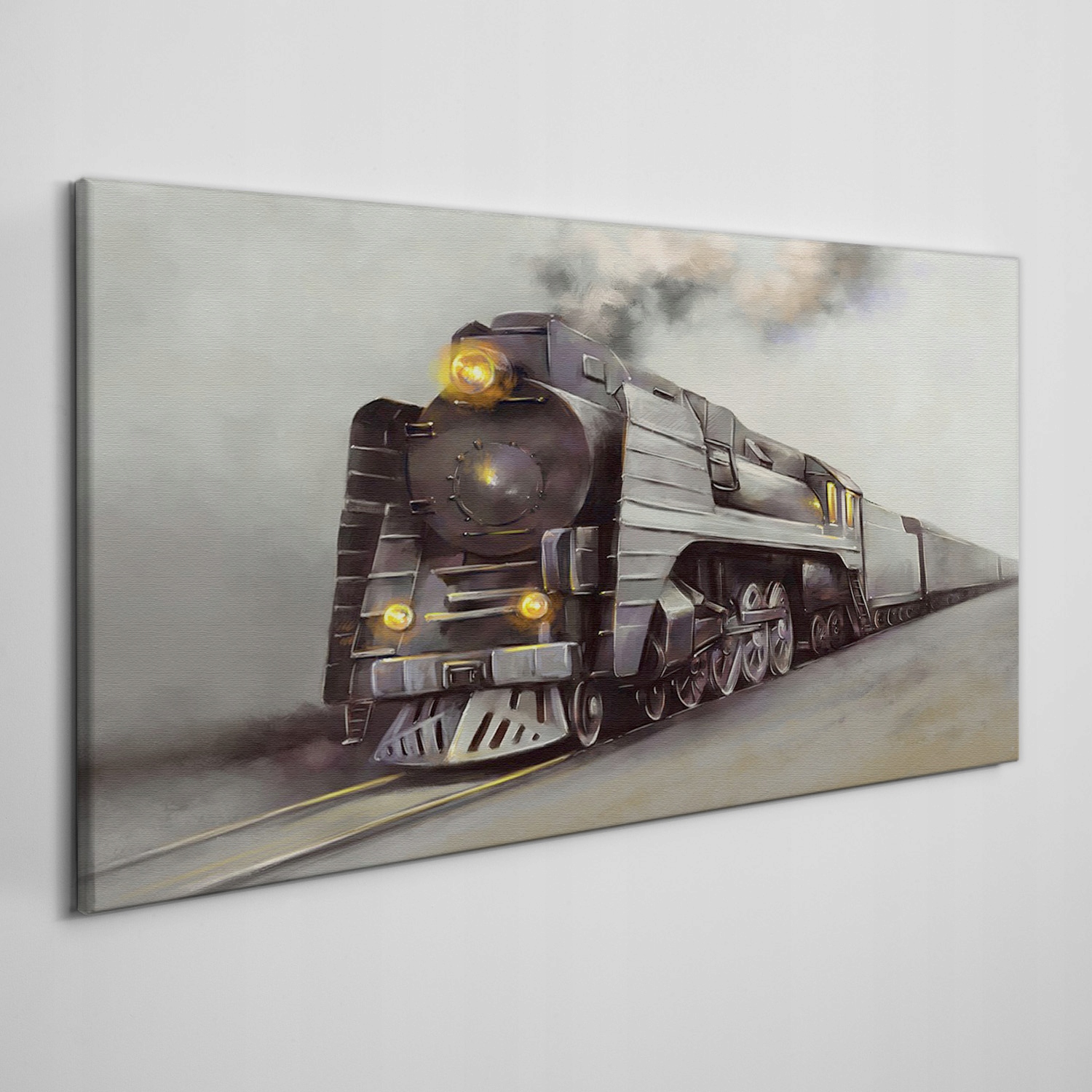 

Obraz na płótnie Pociąg dym mgła szyny 120x60 cm