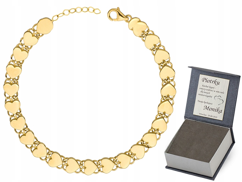 Zlatý Náramek Dámský pr. 585 14k Široký Segmentovaná Srdíčka Srdíčka