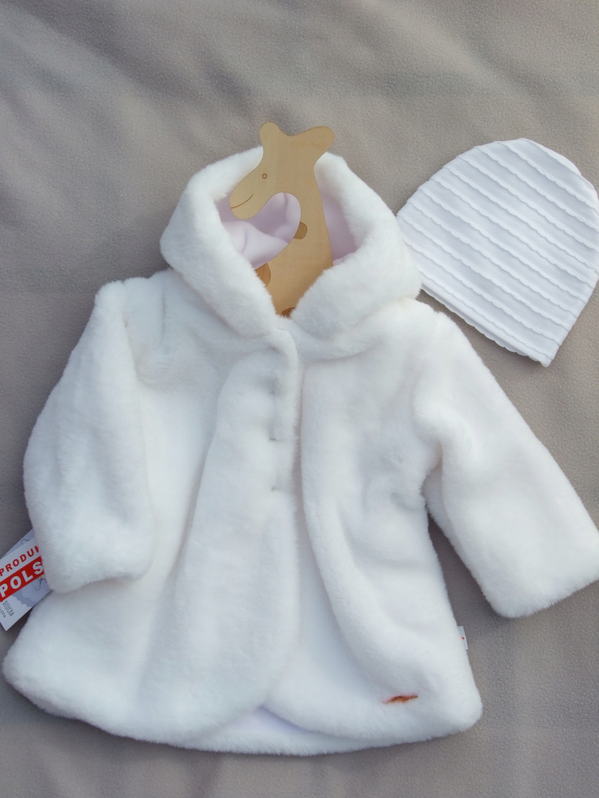 CIEPŁY Płaszczyk + czapka ZESTAW biały / różowy 74r Rozmiar 74