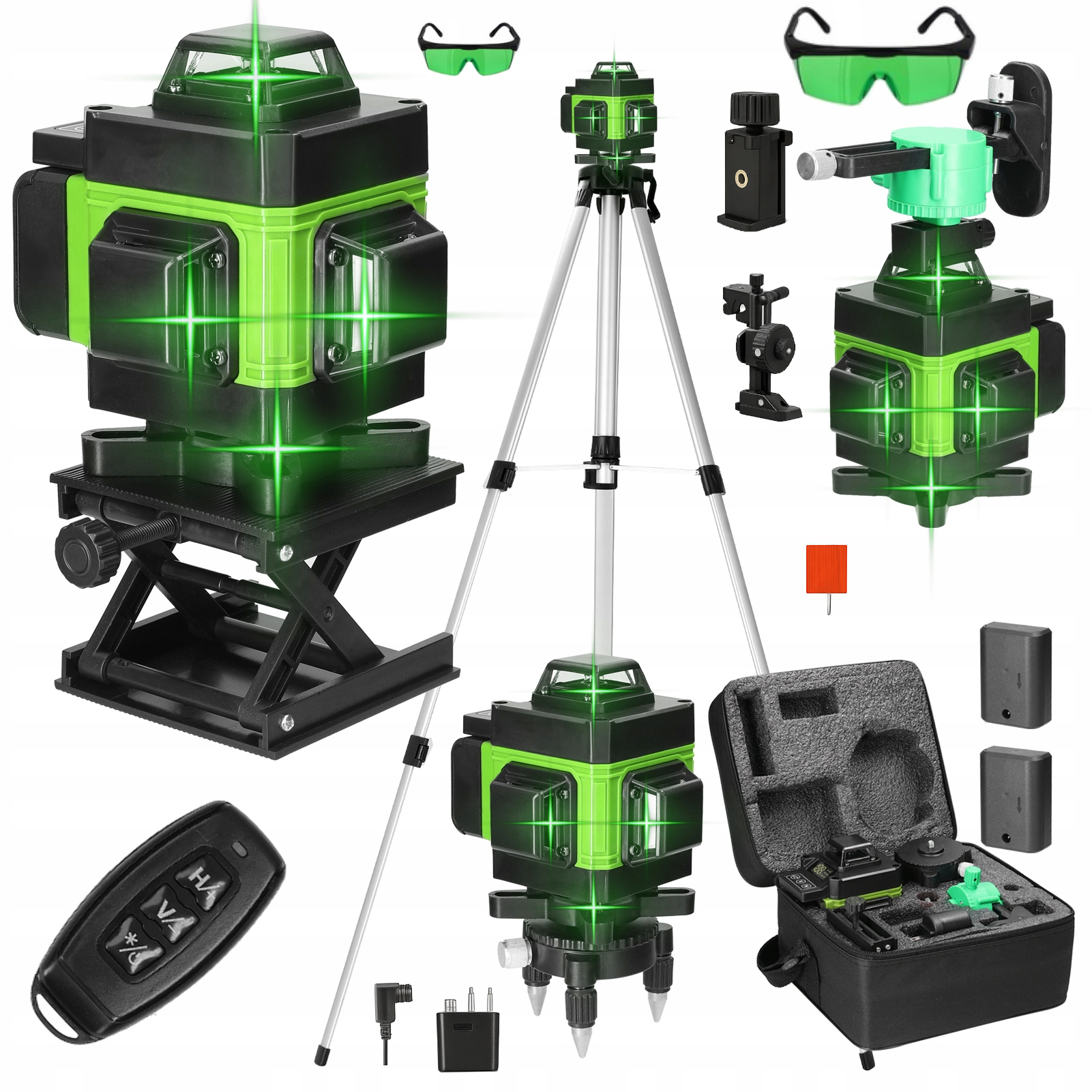 Křížový Laser Laserová vodováha 16 linek Stativ 150 cm 4D Zelená 2xAKU
