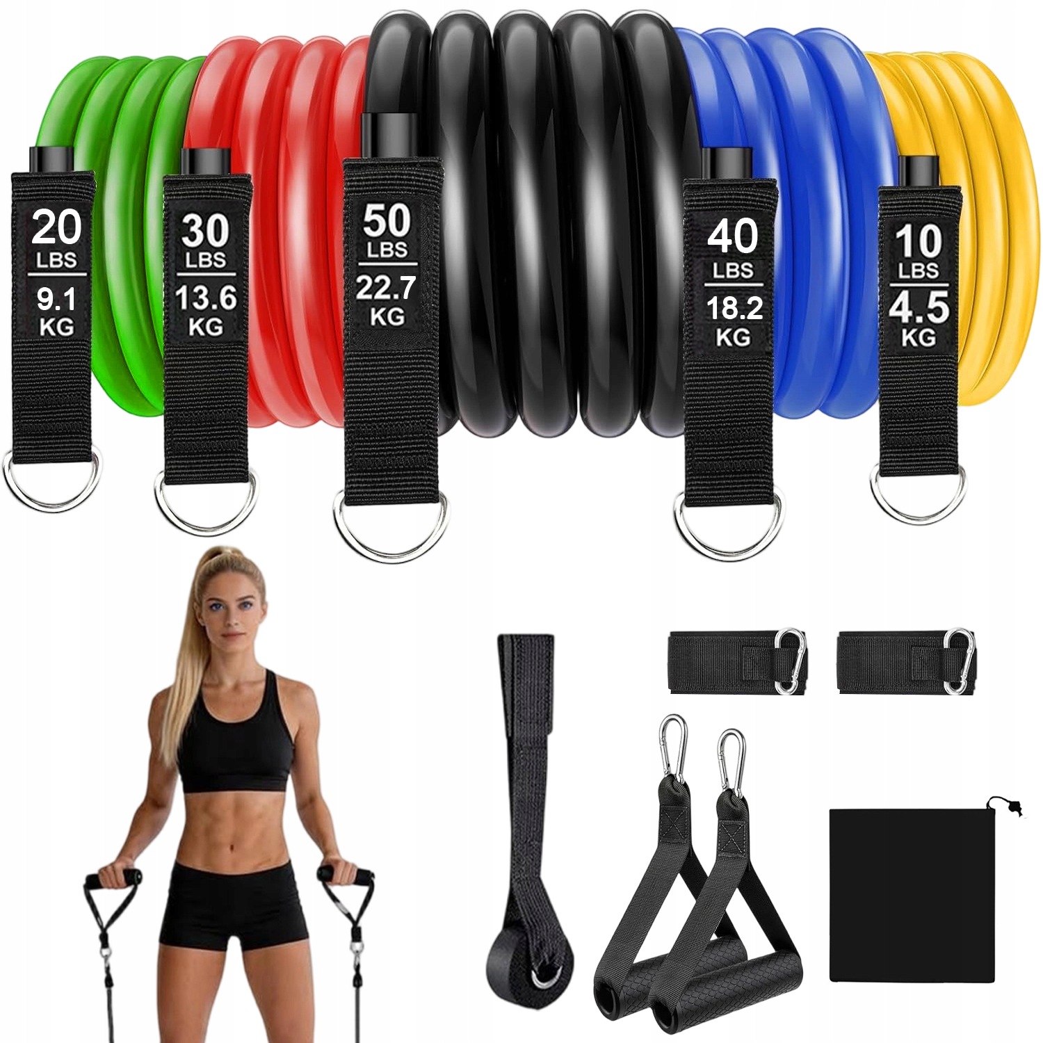 Zestaw 5 Gum Oporowych Do Ćwiczeń Gumy Fitness Komplet Akcesoriami Do 68 Kg