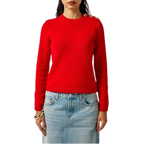 Ted Baker Červený Dámský Svetr S Vlnou A Knoflíky Na Rameni Xs Kwe