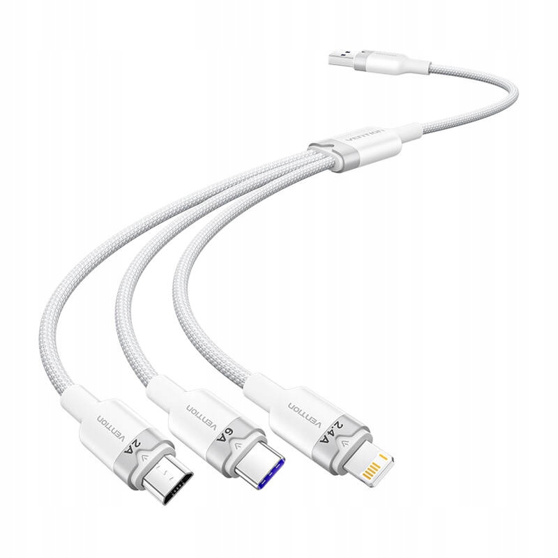 Kabel Vention Ctrwg 1.5M 6A Usb 2.0 A do 3w1 Biały