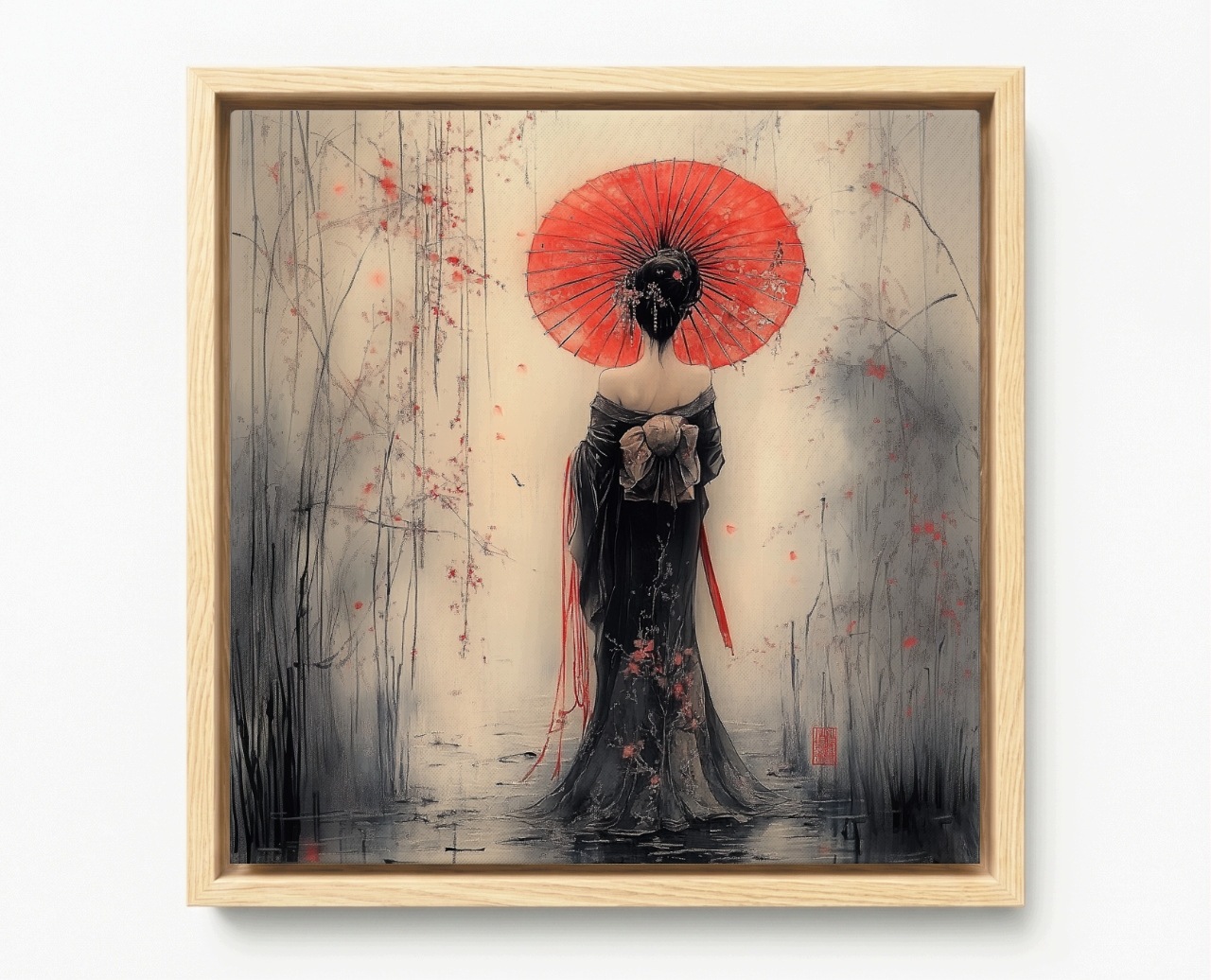 Obraz Rám American Box Žena Gejša Dáždnik Japonsko Orient Ázia 60x60