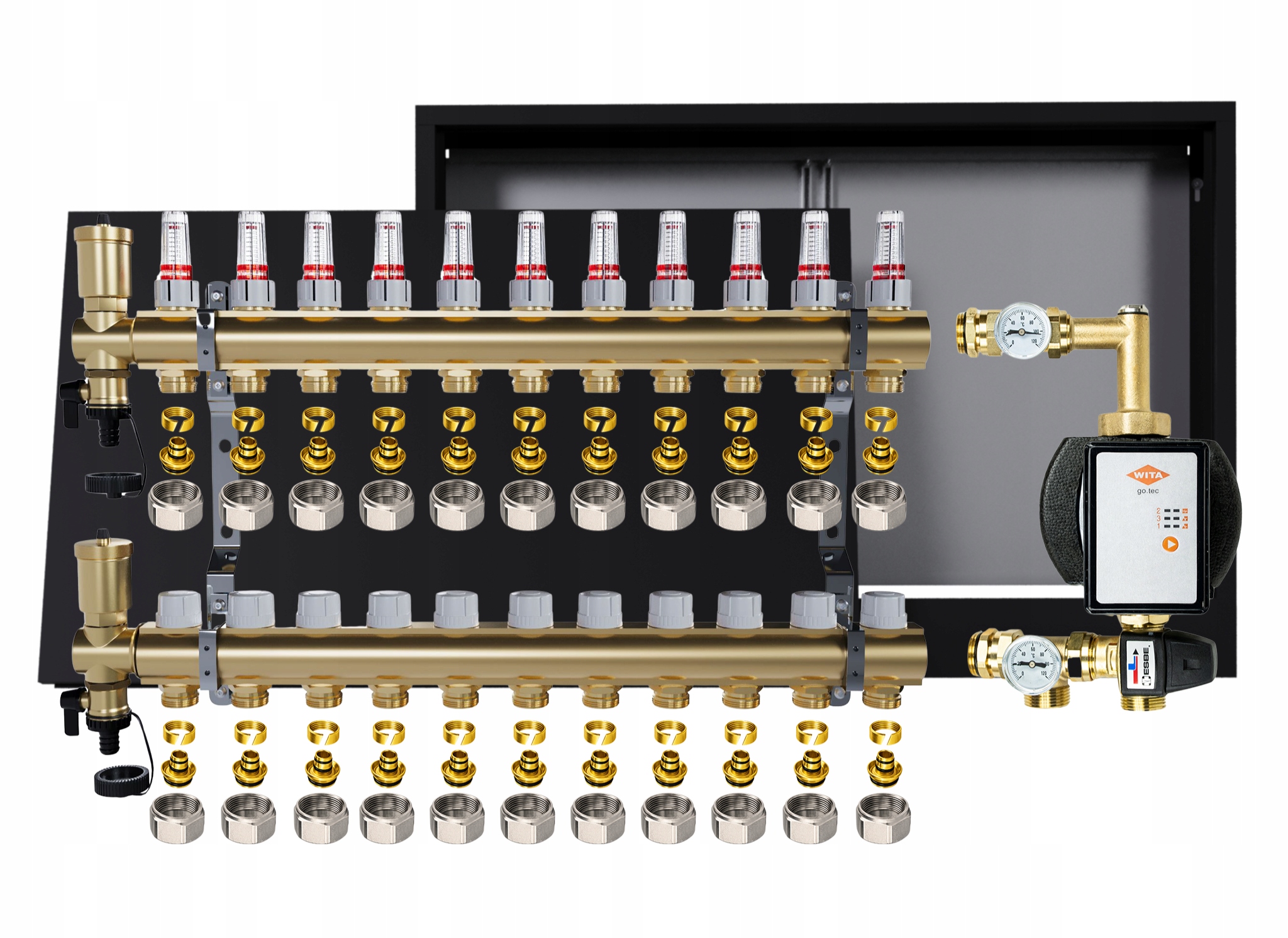 Rozdělovač pro podlahu 11 okruhů Nástěnná skříňka Čerpadlo Wita Pex