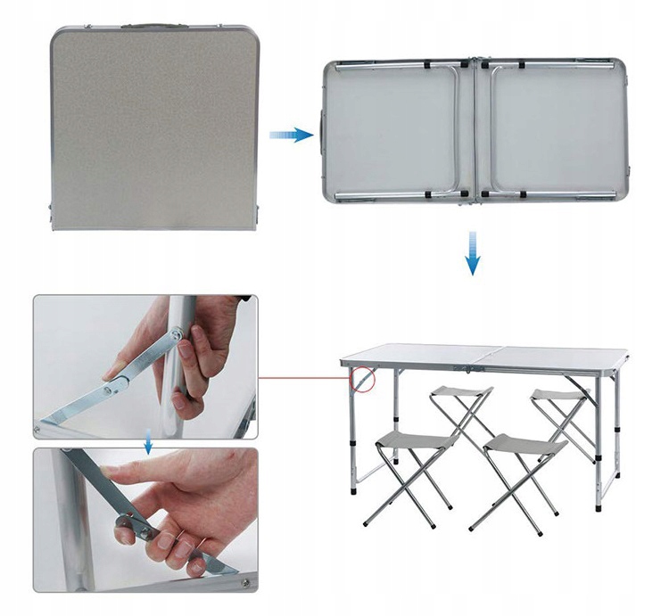 ZESTAW TURYSTYCZNY STÓŁ SKŁADANY 120x60 4KRZESŁA D Długość 60 cm