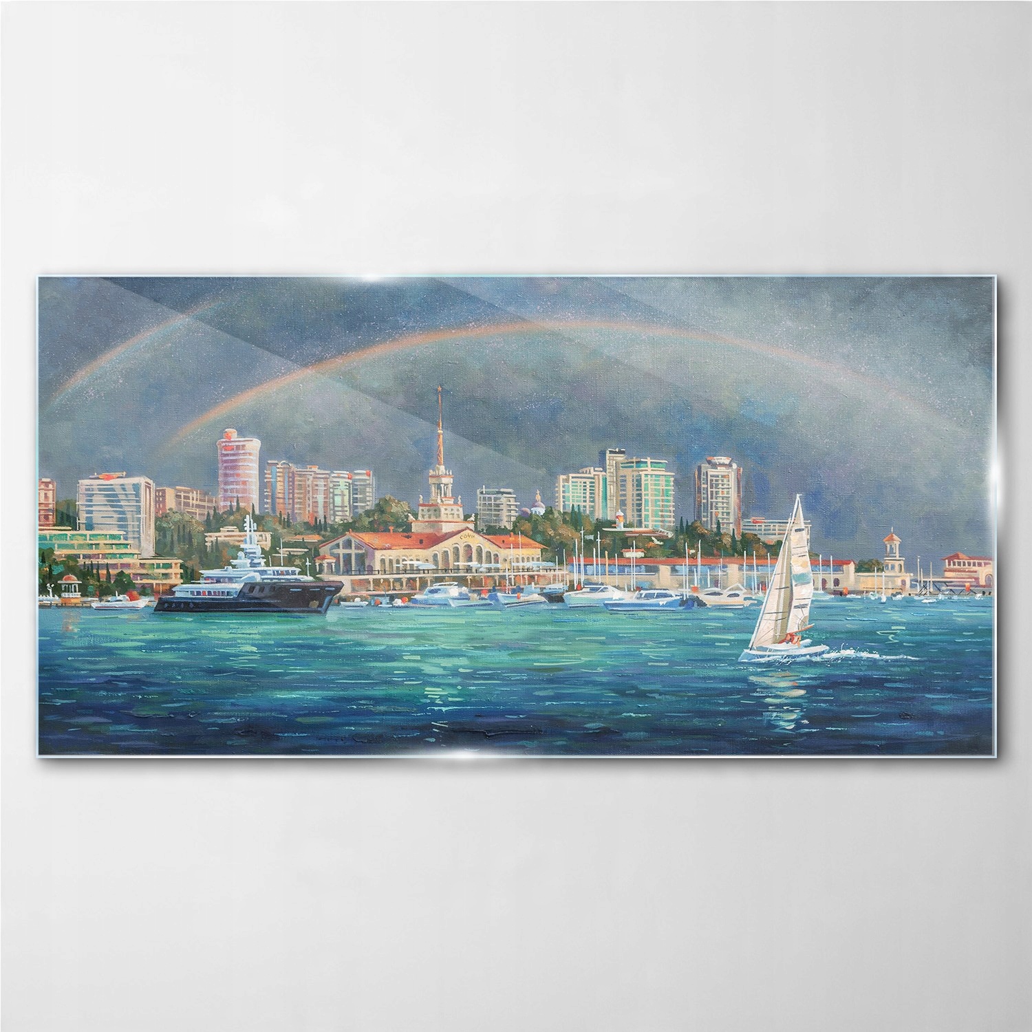 

Foto-obraz szklany Port statki tęcza 100x50 cm