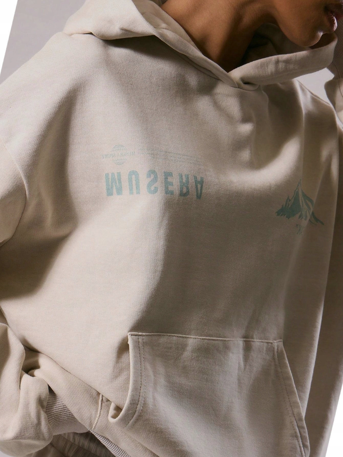 Oversize Mikina S Kapucí Snížená Ramena Béžová Bavlněná M 38