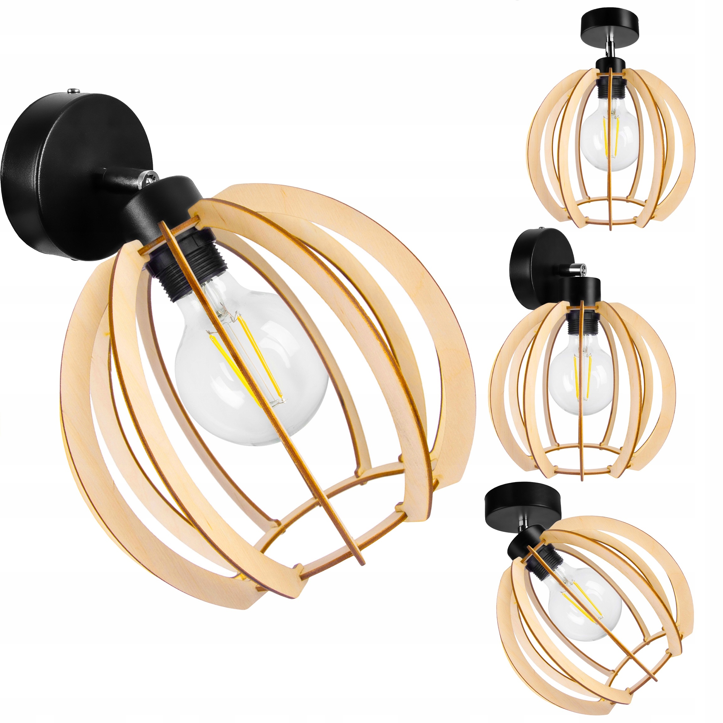 

Lampa wisząca Żyrandol ruchomy loft Kula drewno