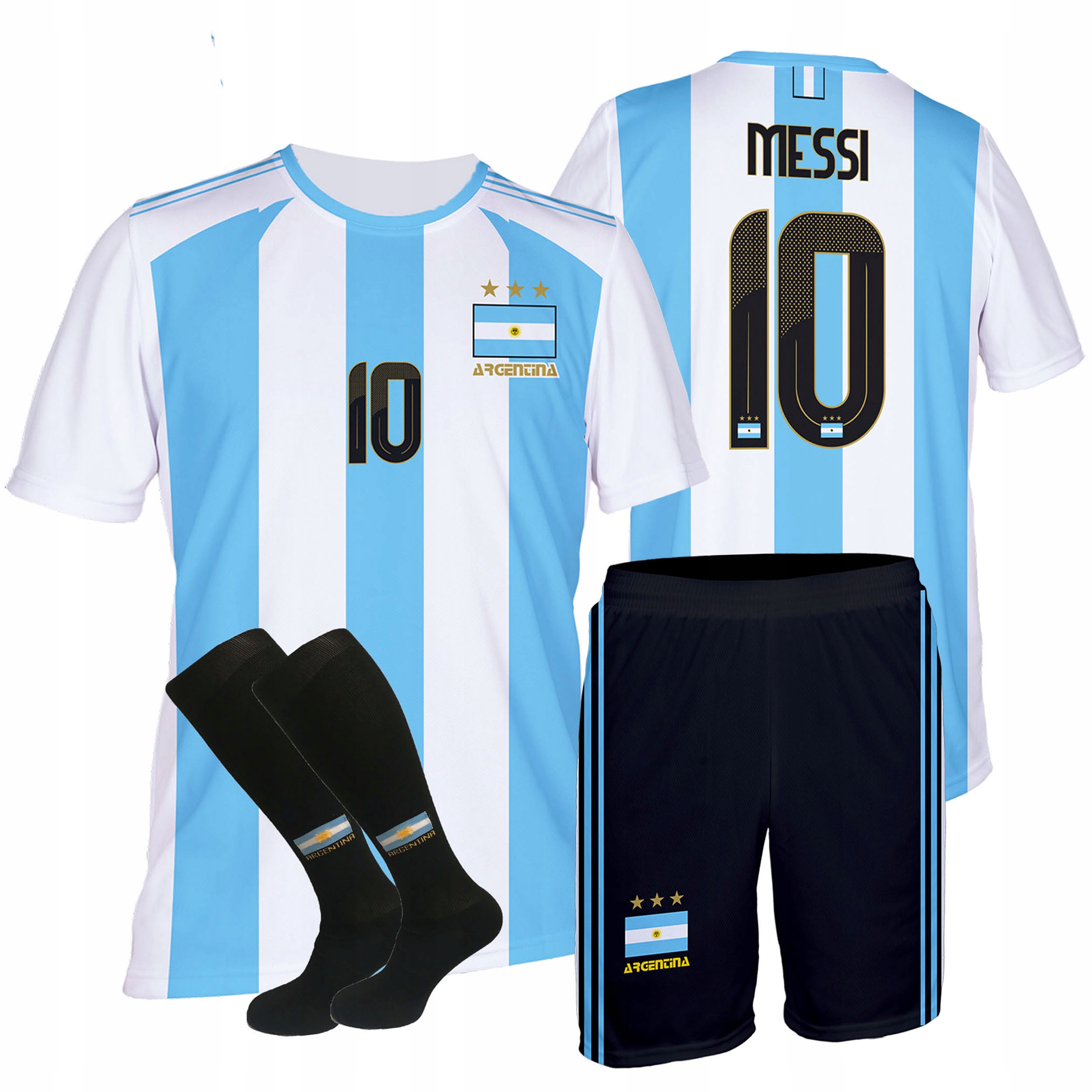 Messi Strój 164 Piłkarski Argentyna Komplet Koszulka Spodenki Getry