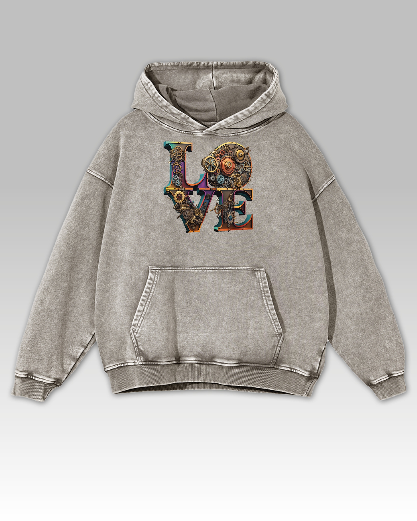 Mikina Steampunk Love Industriální design Ozubení Mechanismus popelavý L