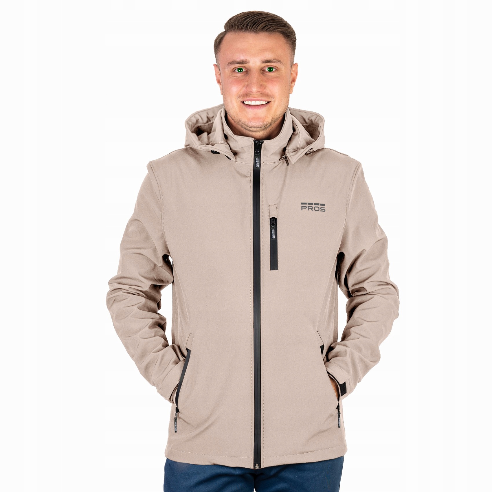 Pánská bunda s kapucí Béžová Větrovka Voděodolná Softshellová bunda s membránou