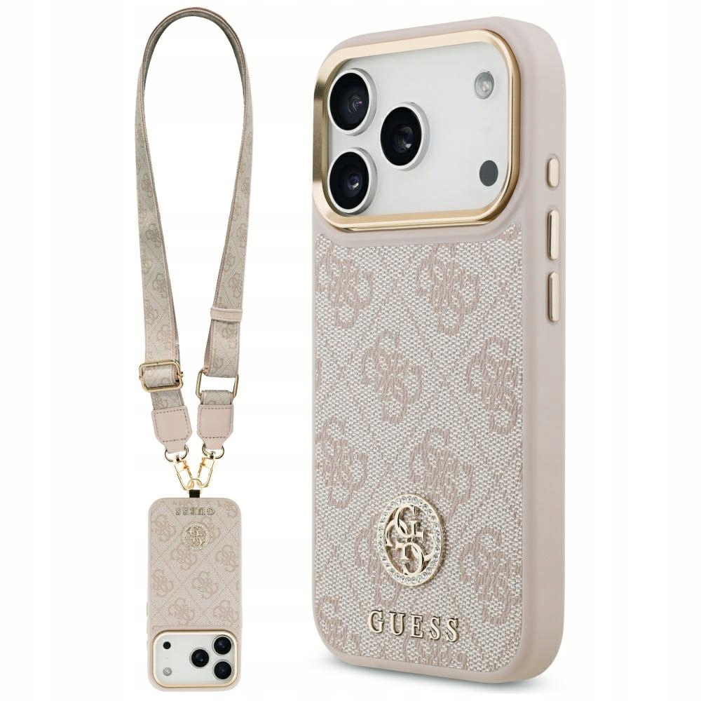 Pouzdro Guess 4G Strass Logo & Big Strap Metal Buttons MagSafe pro iPhone 17 Pr
