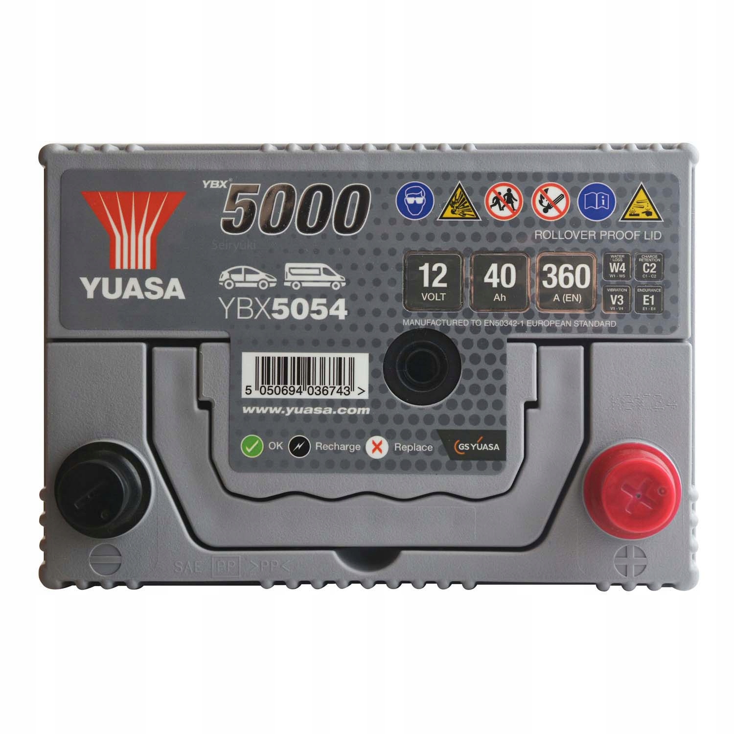 Akumulator rozruchowy 12V 40ah 360a Yuasa YBX5054 Honda Jazz Biegunowość prawy +