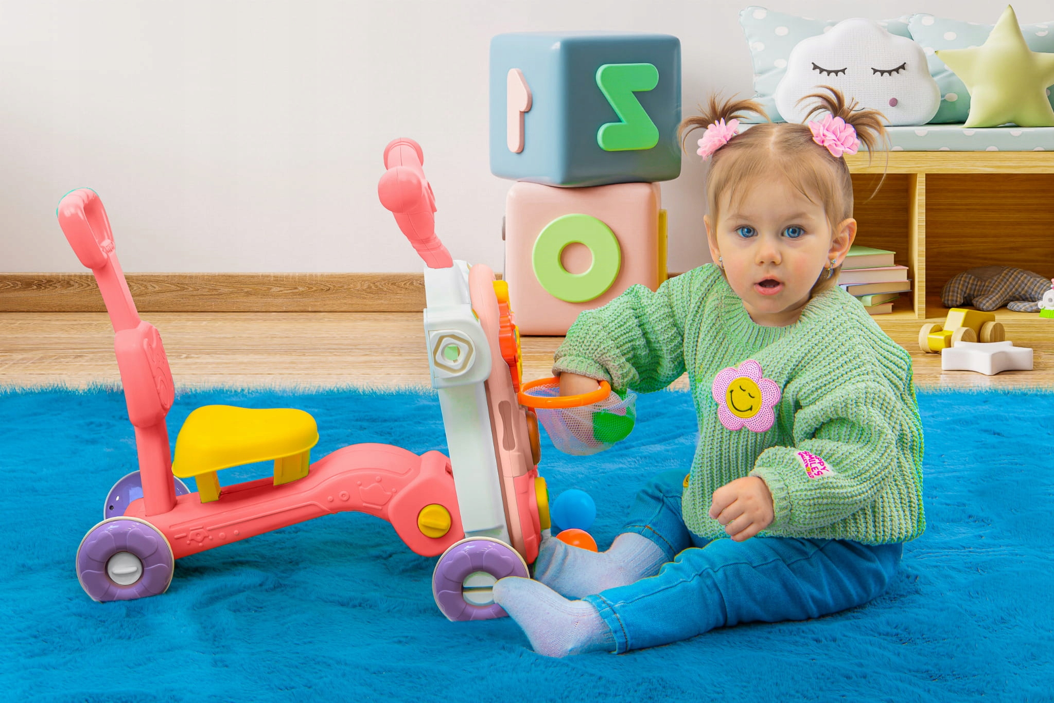 ROWER PCHACZ HULAJNOGA JEŹDZIK STOLIK EDUKACYJNY 4W1 RÓŻOWY Płeć unisex