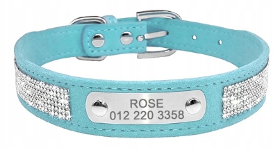 Levně Obojek Gravírovaný s telefonním číslem a nápisem Brylancikami Modrý Xs