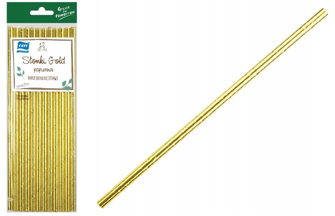 

Słomki papier Ravi 12 szt. Złote. Gold