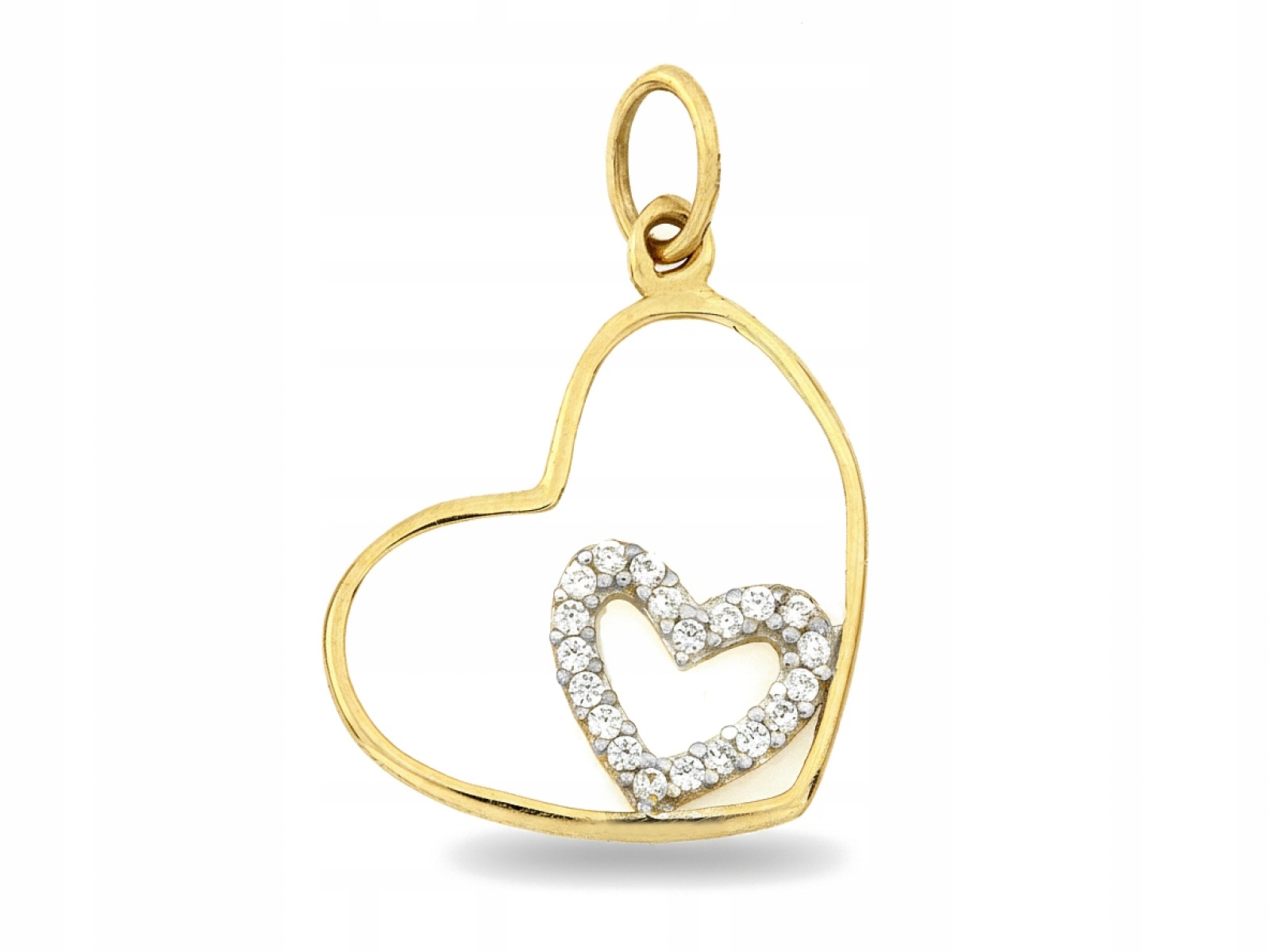 Zlatý přívěsek 585 srdce ve dvou barvách zlata Dvě Srdce 0.40 g zirkony