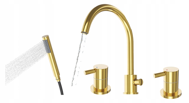 Zlatá Vanová Baterie 4-OTVOROVÁ Kivo Stojící Vanová Baterie Do Koupelny