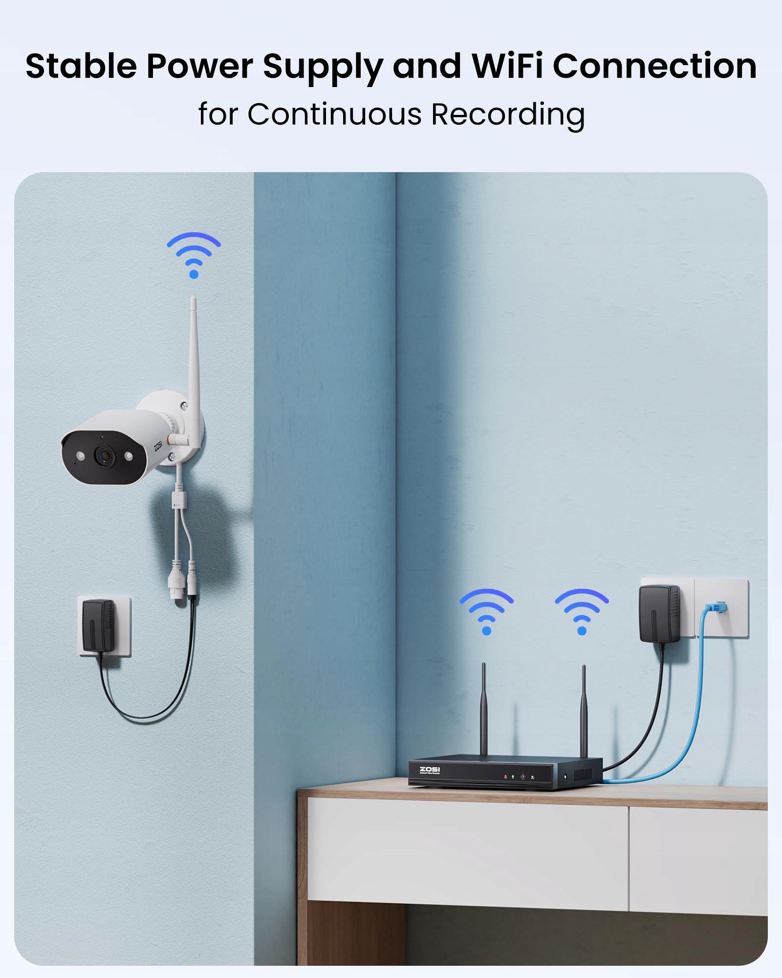 ZOSI Zestaw Kamer 3MP WLAN Zewnętrznych 8 Wi-Fi 6 2TB HDD NVR Audio Nocą — miniatura 8
