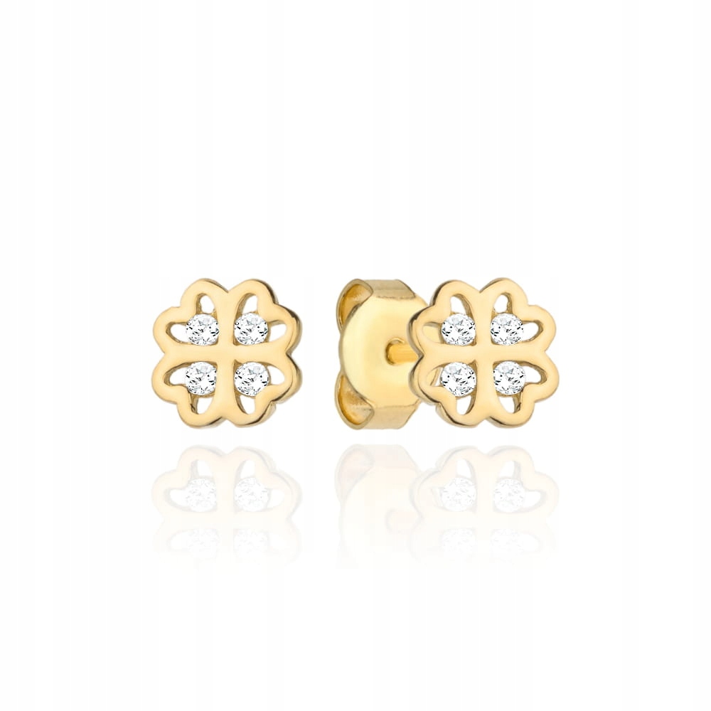 Zlaté náušnice 585 Ažurové lesklé 0.86g Jetelky se zirkony 14kt