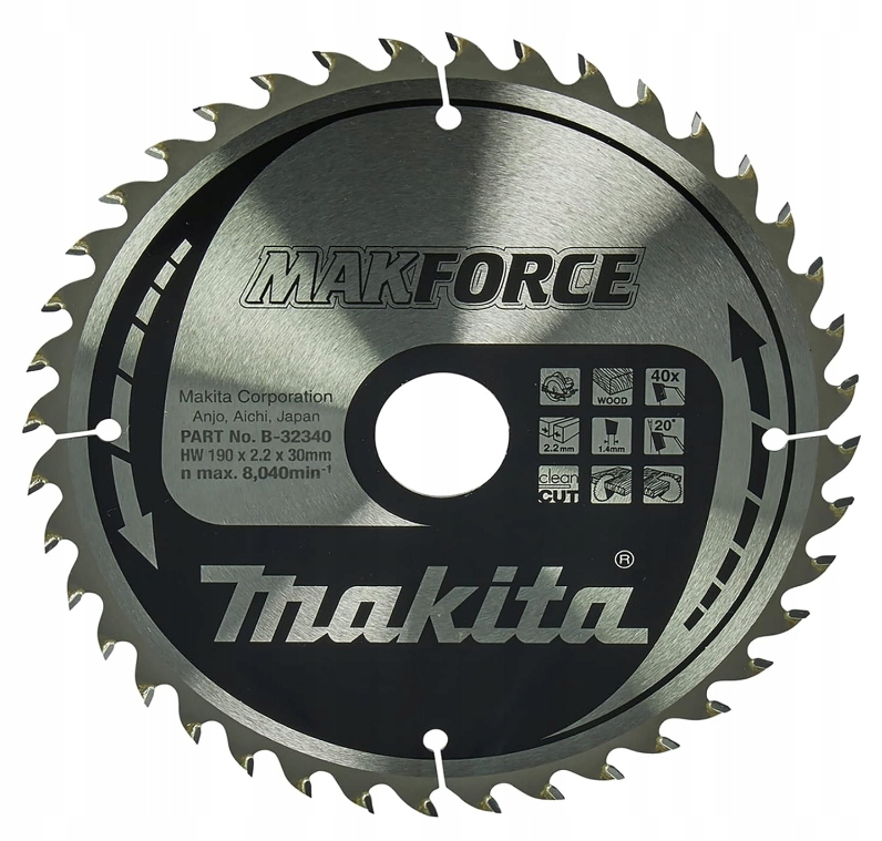 Makita tarcza piła widiowa do drewna 190x30 mm 40Z B-32340