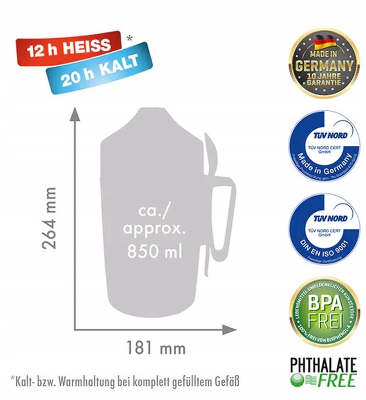 Termos obiadowy ROTPUNKT 850 NIEMIECKI szklany Materiał tworzywo sztuczne