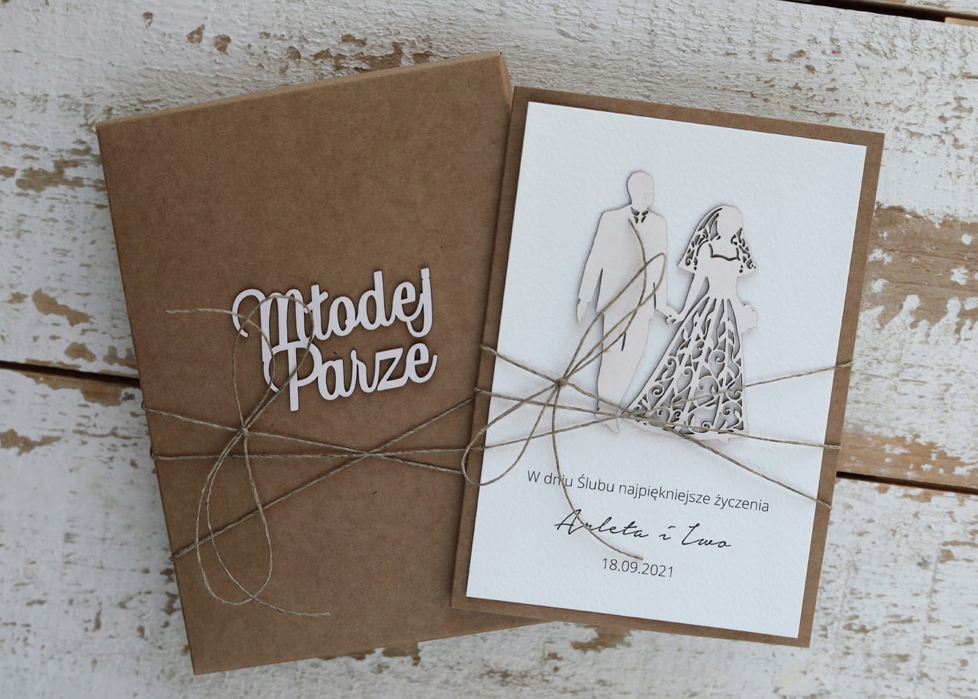 Rustikální svatební přáníčko vyrobené ručně s personalizací s přáním