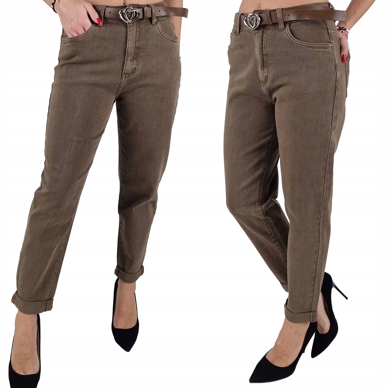 Damskie Spodnie Mom Fit Jeansy Wysoki Stan Luźne Nogawki 42/XL