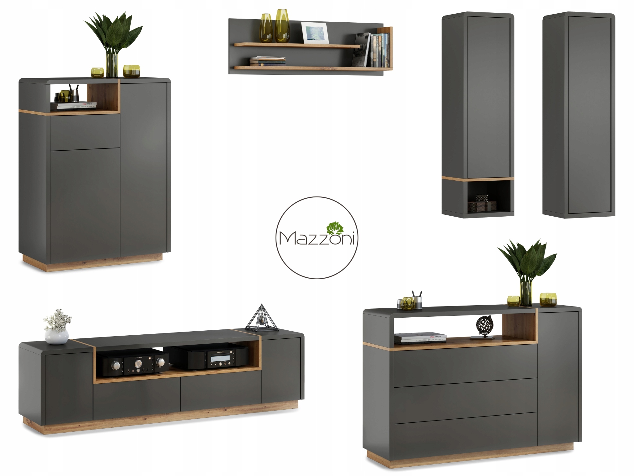 Szafka FOLK RTV-185 - NOWOCZESNA SZARY MAT LOFT Szerokość mebla 185 cm