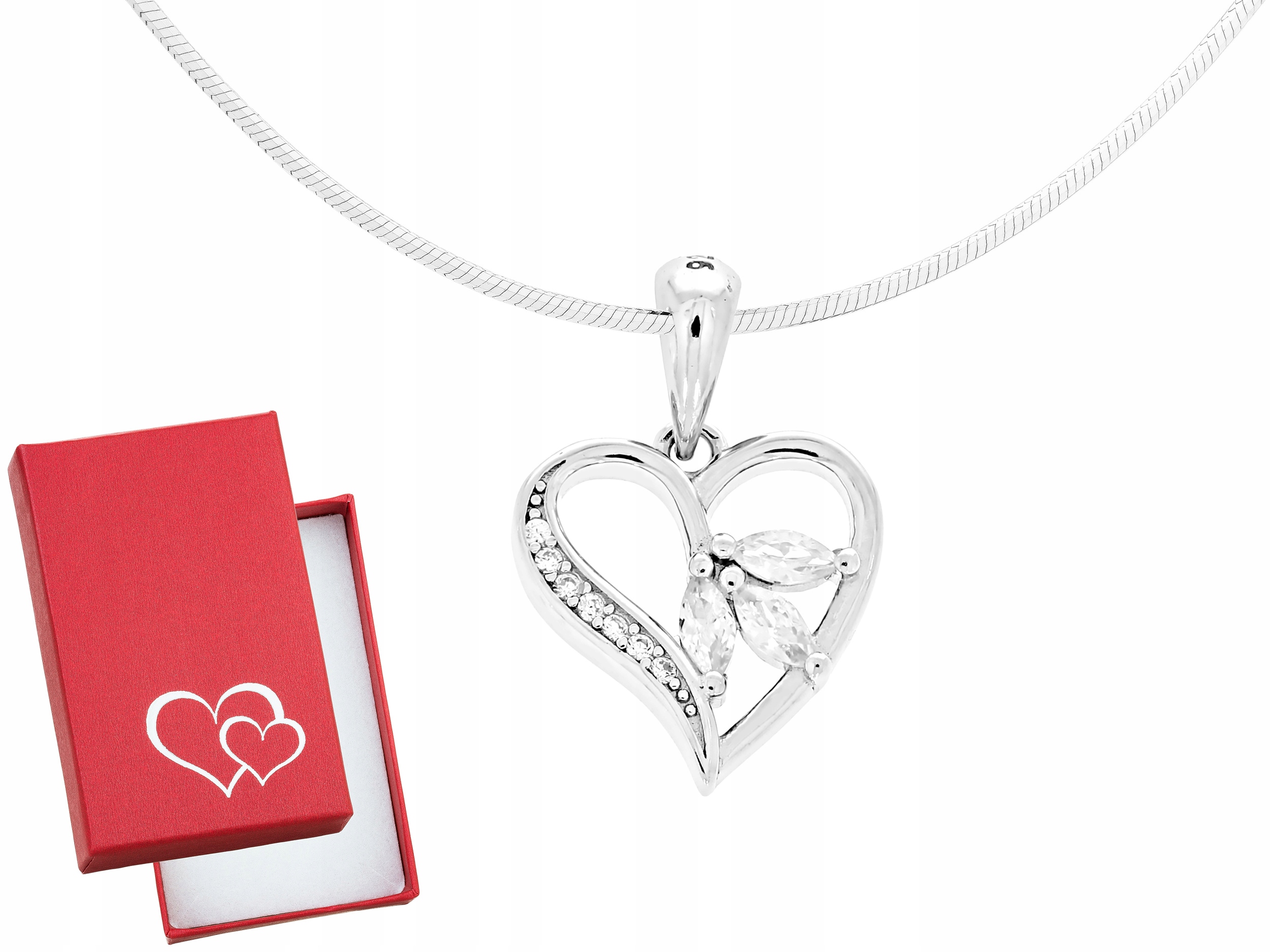 Krátký stříbrný dámský náhrdelník Srdce s zirkony Srdíčko Větvička 45 cm