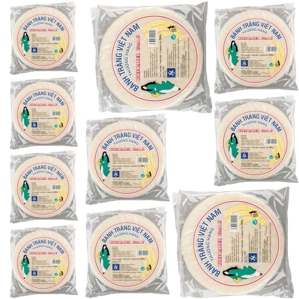 10x Papier Ryżowy Do Sajgonek Bezglutenowy Spring Rolls 22cm Okrągły 500g