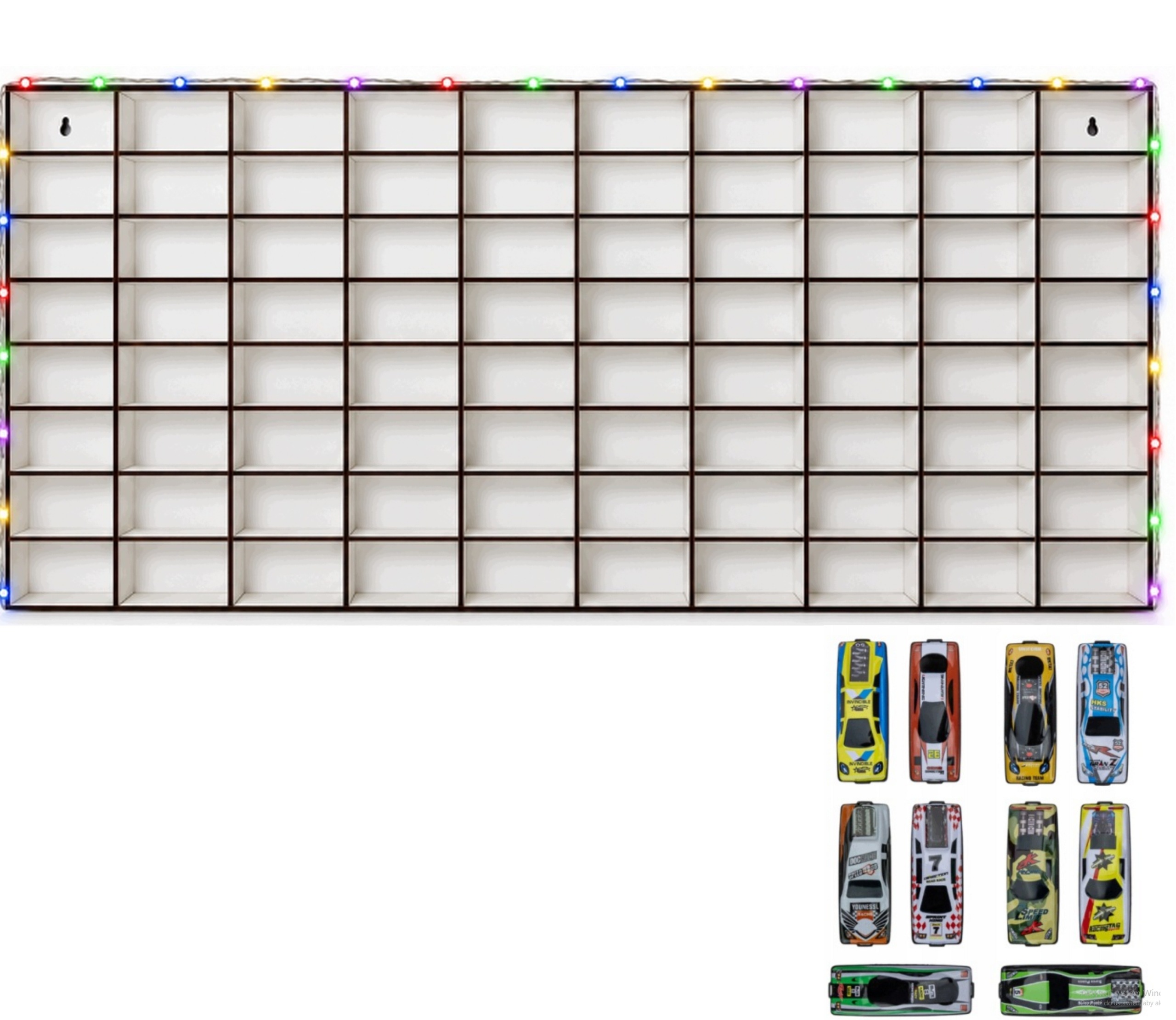 organizer Szafka na Autka resoraki ścienny 80 przegródek 89x35 LED+10AUTEK