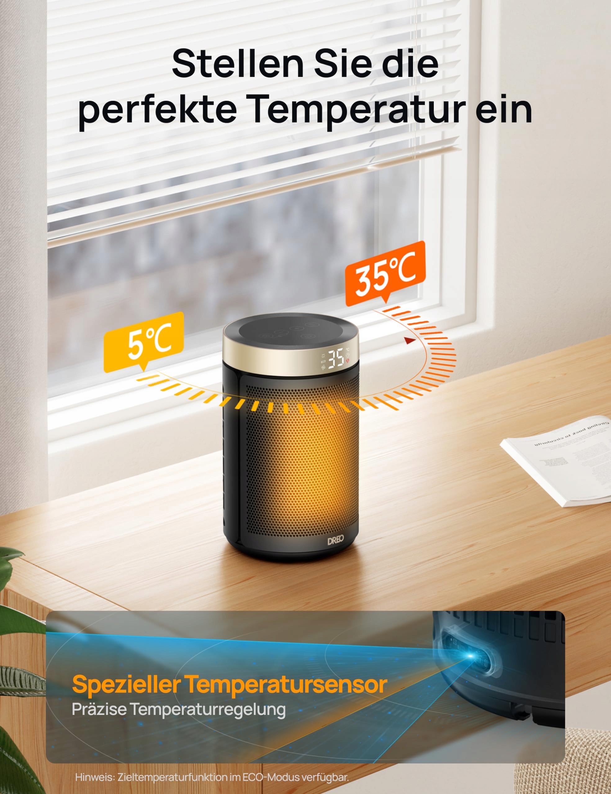 DREO Energooszczędny Grzejnik Ceramiczny 1500W Z Termostatem Złoty Wersja 3 — miniatura 6