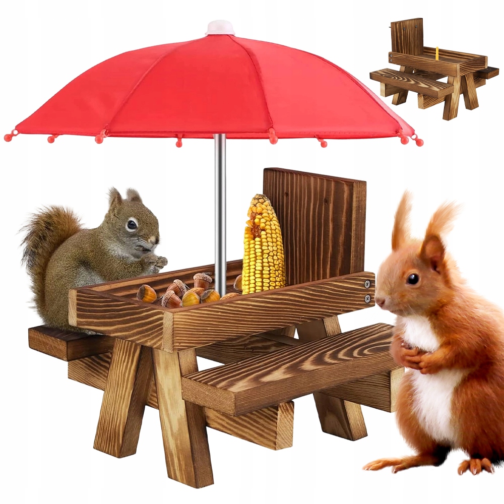 Levně Dřevěné Krmítko Pro Veverky Odolné Proti Vlhkosti S Závěsným Deštníkem