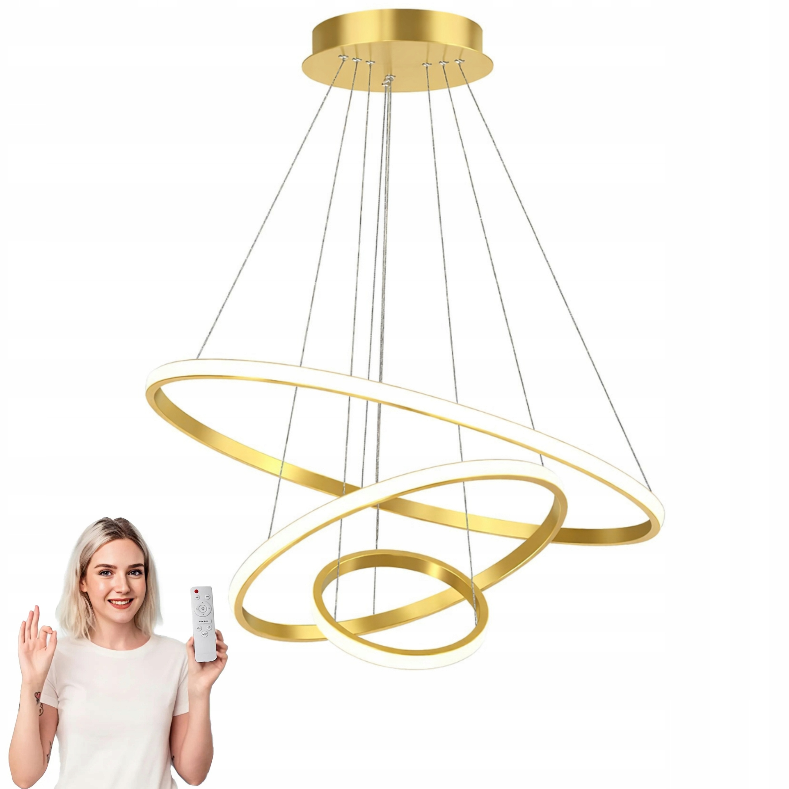 Lampa Sufitowa Żyrandol Led Nowoczesny Złoty 60 CM Do Salonu Loft Z Pilotem