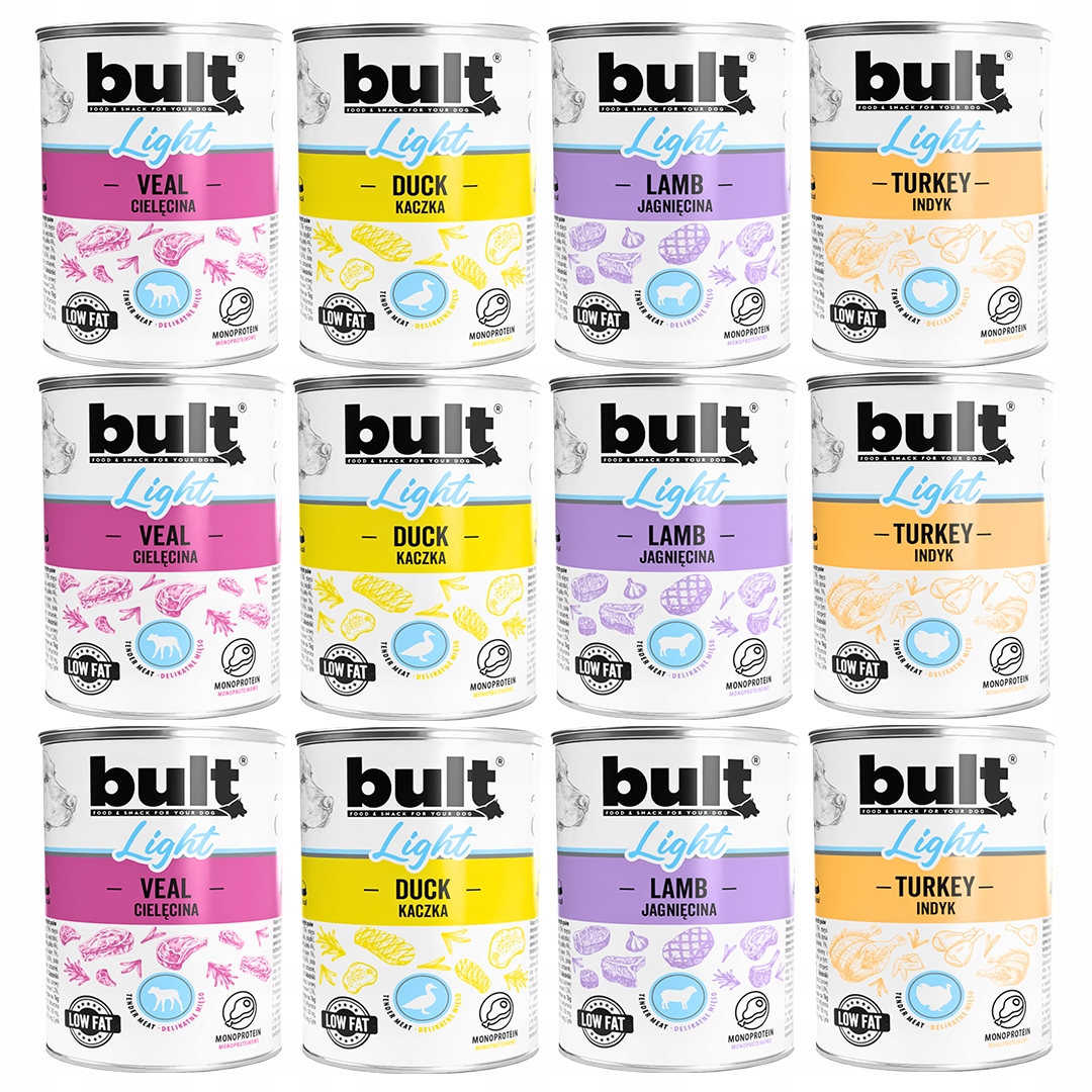 Bult Light Mokra Karma Dla Psa Monobiałkowy Wielki MIX 4 Smaków 12x400g